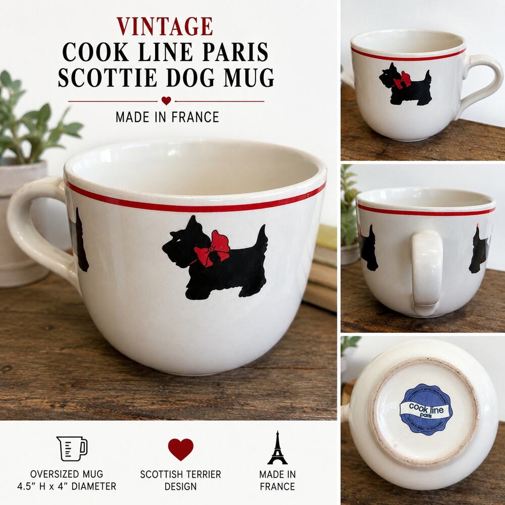 Vtg Cook Line Paris Scottie Dog Mug French Stoneware Scottish Terrier Coffee Cup